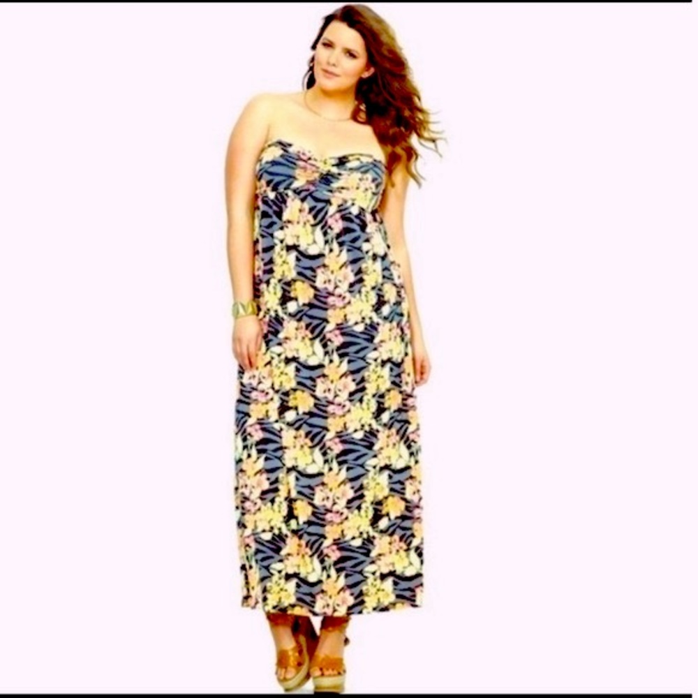 Torrid Tropical Strapless Maxi Dress sz1X EUC